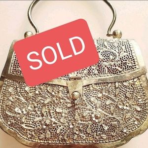 Vintage 1960s Etched Silverplate HANDBAG Purse Bag